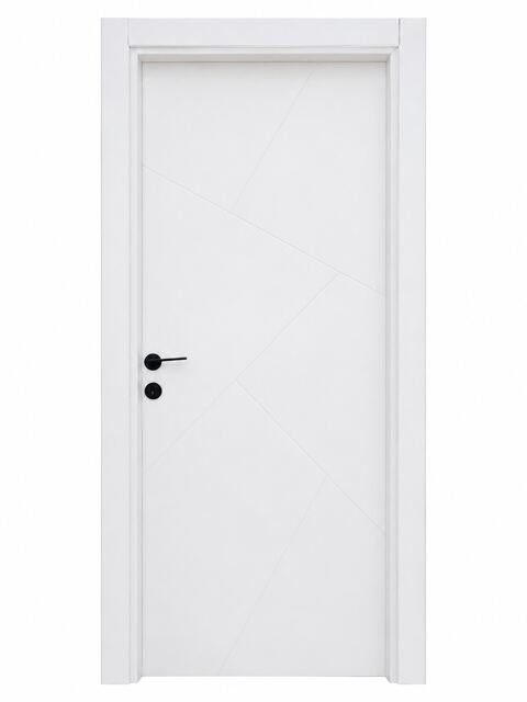 MOD 205 Minimal geometrik kanallı düz beyaz modern kapı