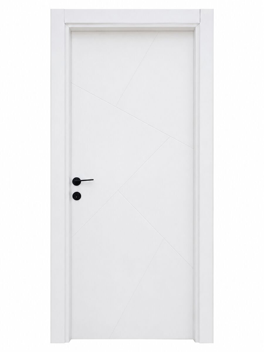 MOD 205 Minimal geometrik kanallı düz beyaz modern kapı